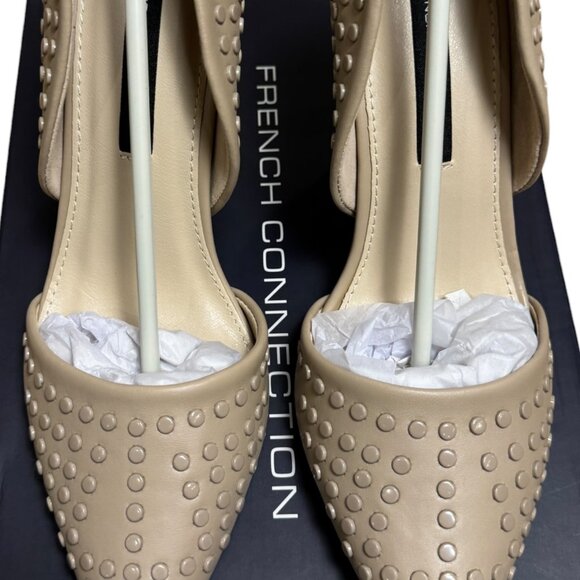 NEW French Connection Studded Pointed Toe D’Orsay Heels 6.5 Nude Cement Vegan - Picture 10 of 11